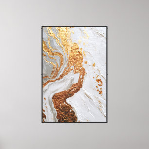 Impressão Em Tela Textura de Mármore Dourado e Cinza com Fluxo Branc