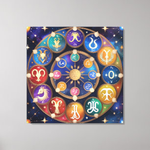 Impressão Em Tela  the circle with the zodiac signs