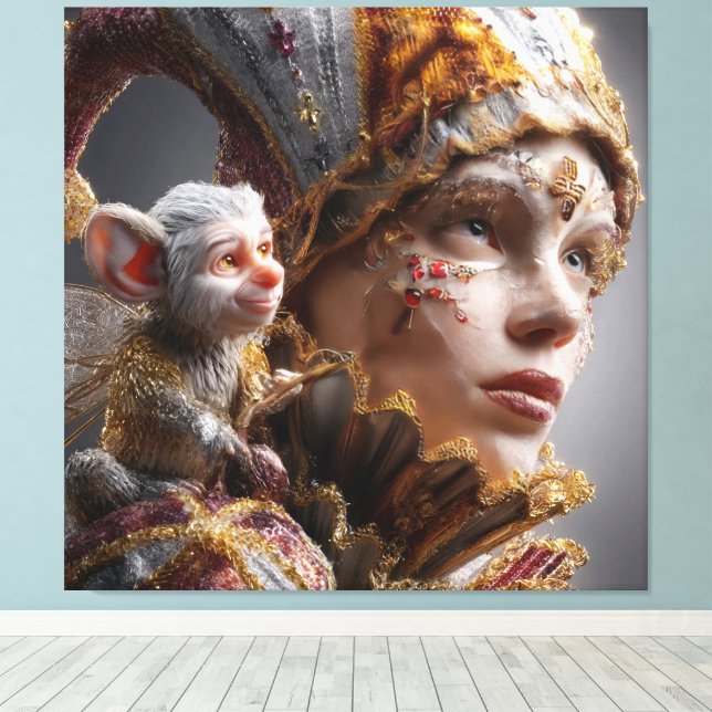 Impressão Em Tela "The Harlequin Monkey with Magic Wings (Insitu(piso de madeira))