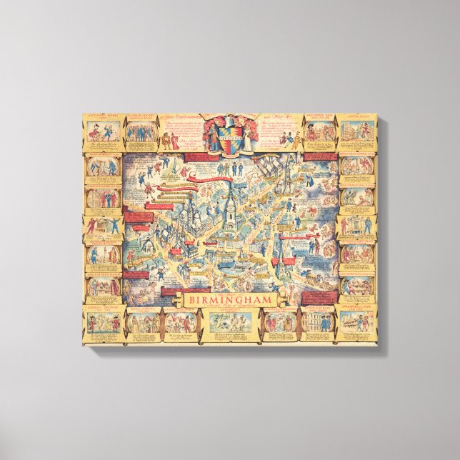 Impressão Em Tela The Heart of Birmingham, England Map (Frente)