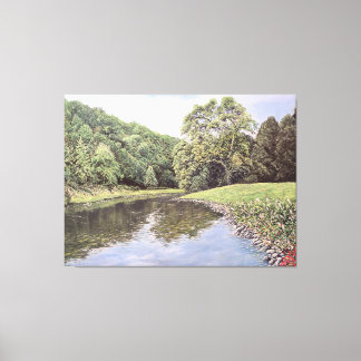 Impressão Em Tela The Serene Waterway: Realistic River Landscape Oil