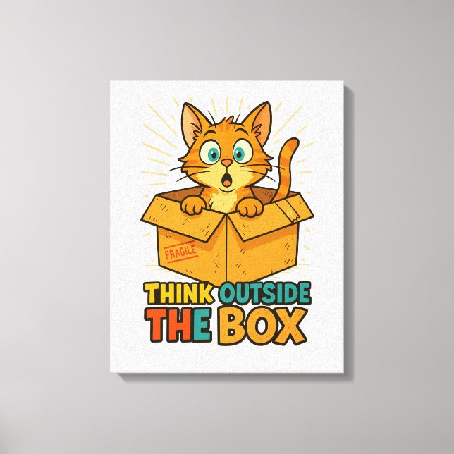 Impressão Em Tela Think Outside The Box – Funny Cat Cartoon (Frente)