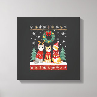 Impressão Em Tela Three Cat Funny Christmas Cat Ugly Xmas Sweater Me