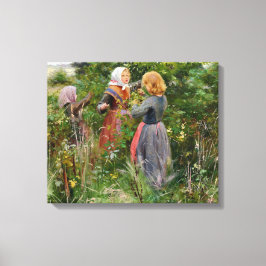 Impressão Em Tela Three Girls Picking Blackberry (por Brendekilde)
