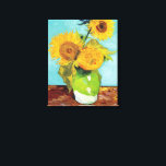 Impressão Em Tela Three Sunflowers | Vincent Van Gogh<br><div class="desc">Three Sunflowers (1888) by Dutch artist Vincent Van Gogh. Original fine art painting is an oil on canvas depicting a still life of bright yellow sunflowers against a turquoise background. 

Use the design tools to add custom text or personalize the image.</div>