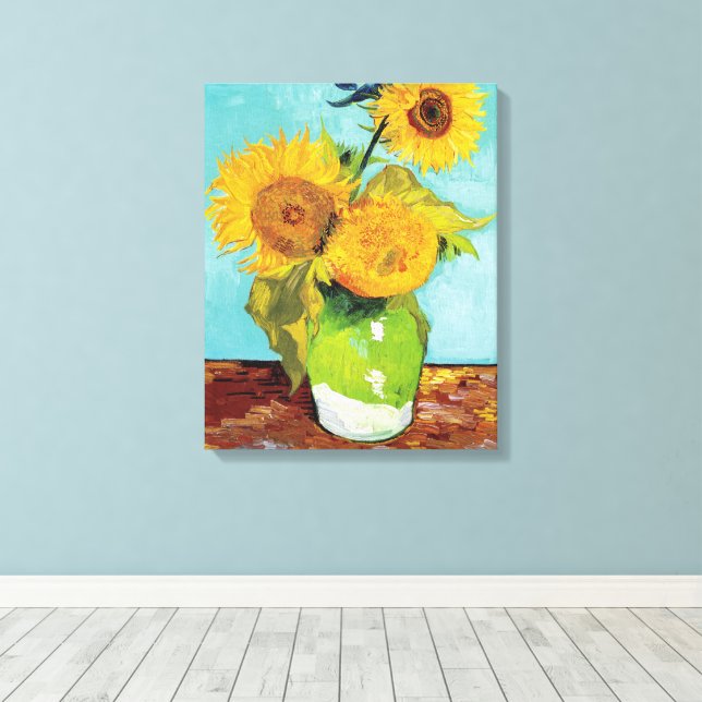 Impressão Em Tela Three Sunflowers | Vincent Van Gogh (Insitu(piso de madeira))