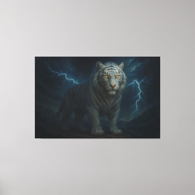 Impressão Em Tela Thunderstorm Golden-Eyed White Tiger | ManJiangHon (Frente)