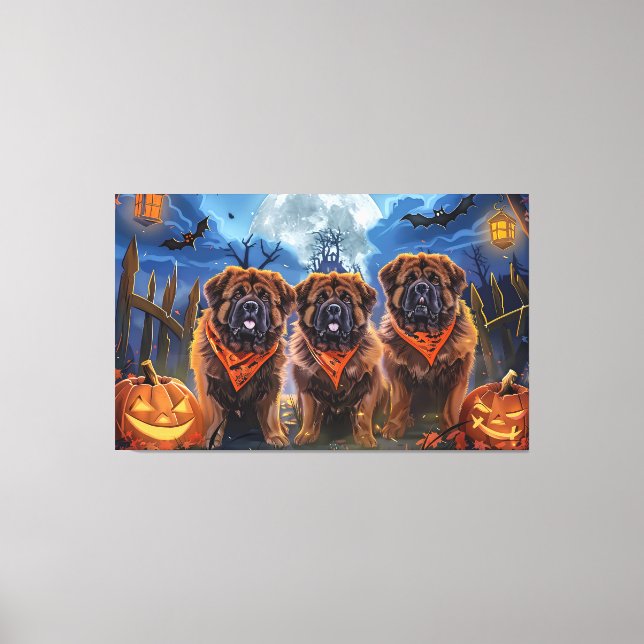 Impressão Em Tela Tibetano Mastiff Halloween Spooky (Frente)