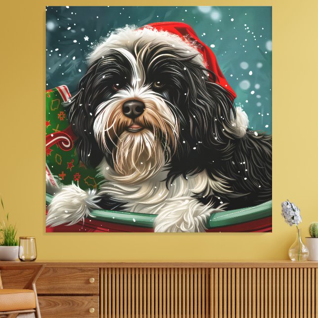 Impressão Em Tela Tibetano Terrier Dog Natal Festivo (Insitu(Sala de estar))