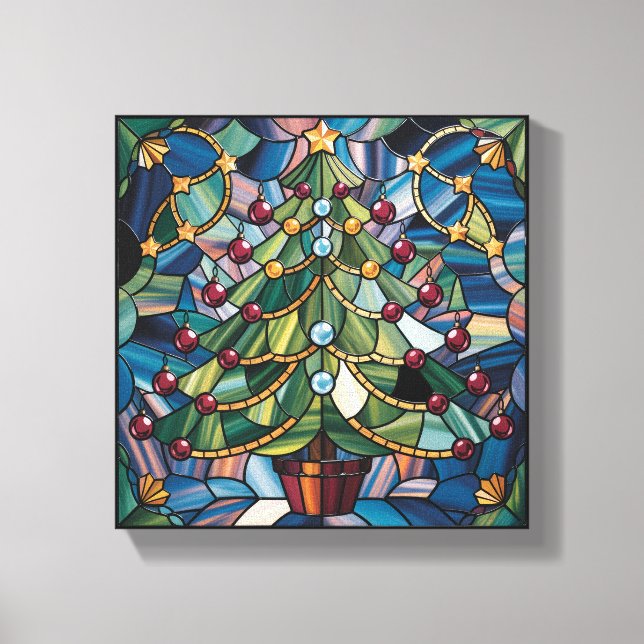 Impressão Em Tela Tiffany-Style Stained Glass Christmas Tree (Frente)