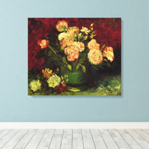 Impressão Em Tela Tigela com Peônias e Rosas por Vincent van Gogh