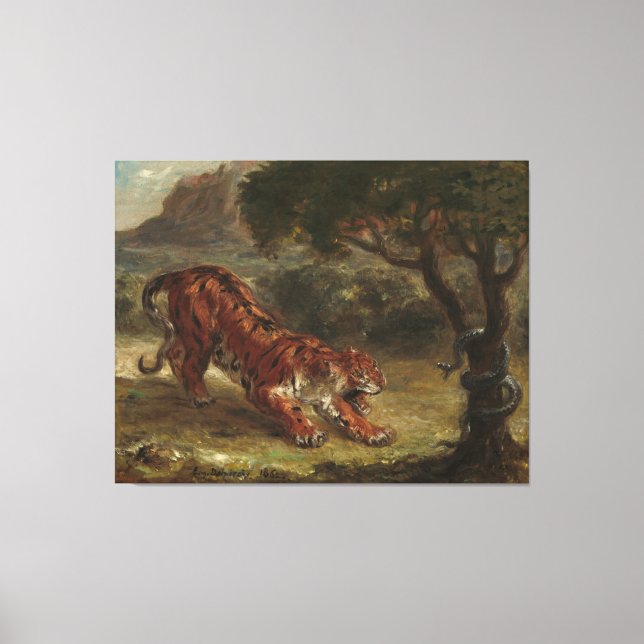 Impressão Em Tela Tiger E Cobra Eugene Delacroix Wall Art (Frente)