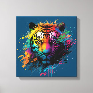 Impressão Em Tela Tiger Neon Ink Splash