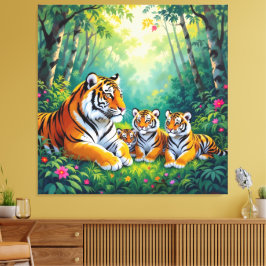 Impressão Em Tela Tigerfamilie im Einklang der Natur