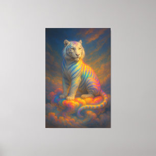 Impressão Em Tela Tigre Branco Arco-Íris Celestial – Pintura de Arte