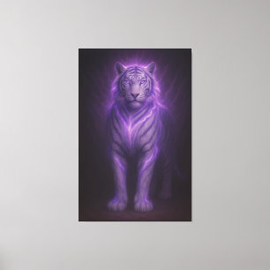Impressão Em Tela Tigre Branco Aura Azul Real – Presença Suprema