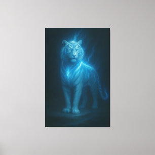 Impressão Em Tela Tigre Branco Celestial Azul – Arte Fantástica de A