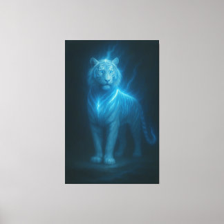 Impressão Em Tela Tigre Branco Celestial Azul – Arte Fantástica de A