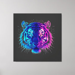 Impressão Em Tela Tigre Branco Neon - Arte de Vida Selvagem Cyberpun