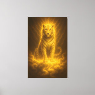 Impressão Em Tela Tigre Branco Radiante Dourado – Pintura de Arte Fa