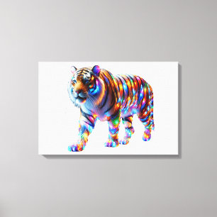 Impressão Em Tela Tigre Colorido Brilhante - Arte Vibrante Glassada