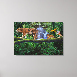 IMPRESSÃO EM TELA TIGRE DA SELVA E SEUS FILHOTES