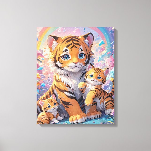 Impressão Em Tela Tigre e Cubs - Pastel Animado (Frente)