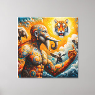 Impressão Em Tela tigre elefante espiritual colorido