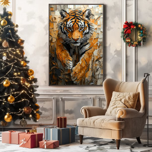 Impressão Em Tela Tigre Majestoso em Movimento Dinâmico de Impasto