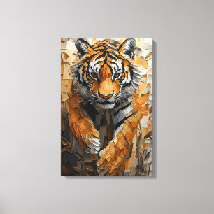 Impressão Em Tela Tigre Majestoso em Movimento Dinâmico de Impasto