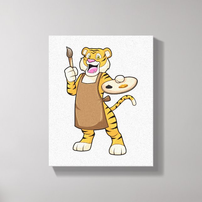 Impressão Em Tela Tigre na pintura com pintura e pincel (Frente)