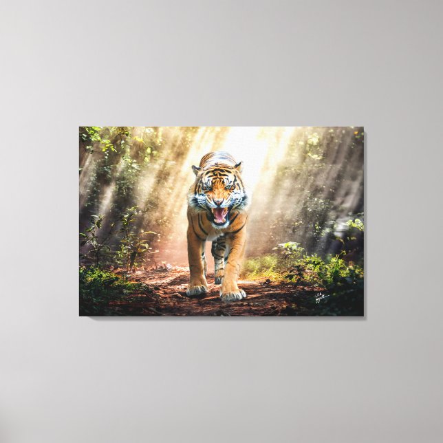 Impressão Em Tela Tigre na selva de arte fina 36x24 (Frente)