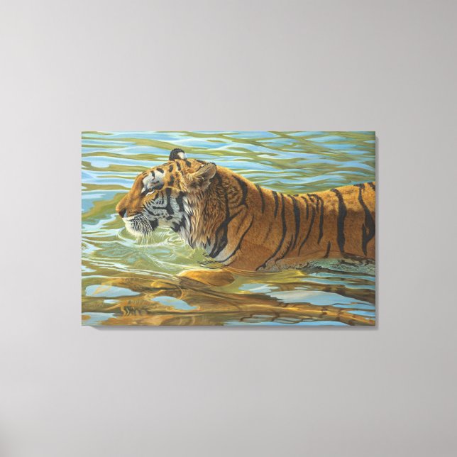 Impressão Em Tela Tigre Nadando Grande Pintura De Gatos (Frente)