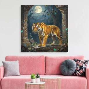 Impressão Em Tela Tigre nas Dunas Antigas sob a Lua Cheia