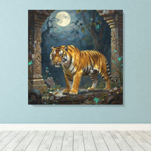 Impressão Em Tela Tigre nas Dunas Antigas sob a Lua Cheia