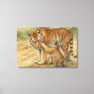 Impressão Em Tela Tigre Tenderness - Pai e Cubo na Floresta