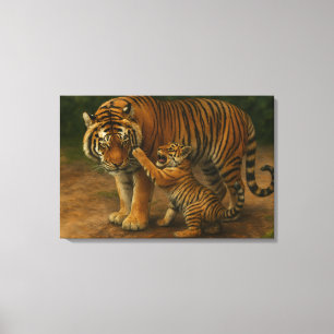 Impressão Em Tela Tigre Tenderness - Pai e Cubo na Floresta