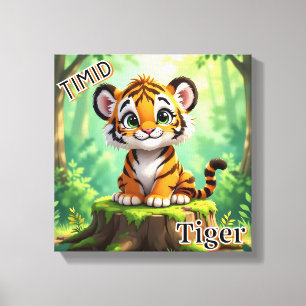 Impressão Em Tela Tigre Tímido   Arte de Berçário de Desenho Animado