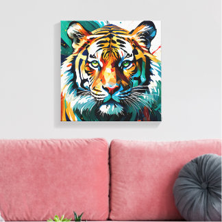 Impressão Em Tela Tigre Vívido: Poder Abstrato