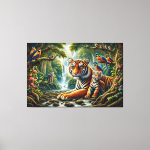 Impressão Em Tela Tigres de Penhor Momento na Pintura da Natureza