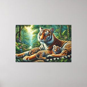 Impressão Em Tela Tigres de Penhor Momento na Pintura da Natureza