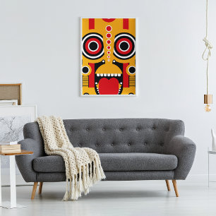 Impressão Em Tela Tiki Tribal Amarelo
