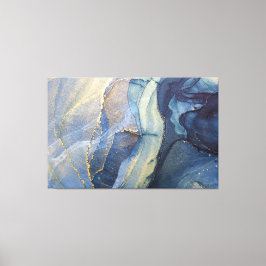 Impressão Em Tela Tinta Azul-abstrato e Álcool Dourada