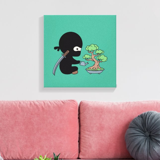Impressão Em Tela Tiny Ninja Watering Bonsai Tree em Verde (Insitu(Sala de estar))