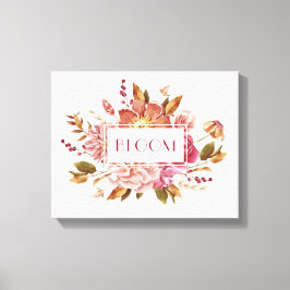 Impressão Em Tela Tipografia Bloom | Buquê Floral Rosa Elegante