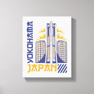 Impressão Em Tela Tipografia da Paisagem Urbana Futurista de Yokoham