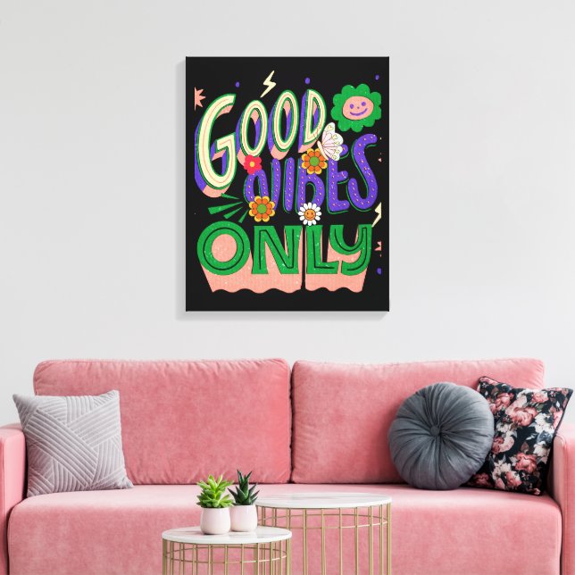 Impressão Em Tela Tipografia Good Vibes (Insitu(Sala de estar))