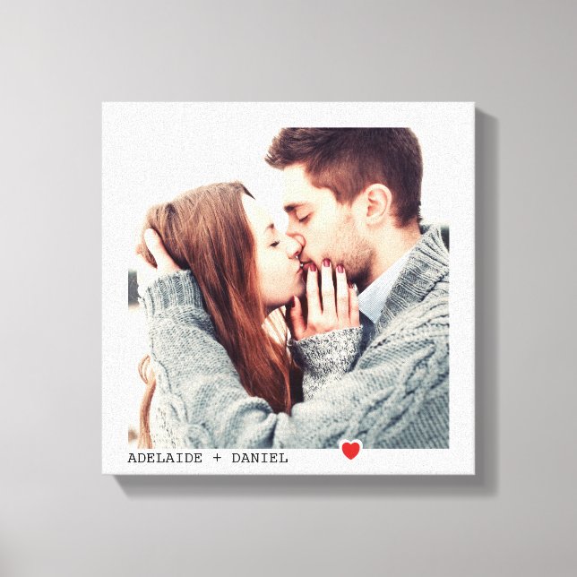 Impressão Em Tela Tipografia preta minimalista com foto de coração v (Frente)