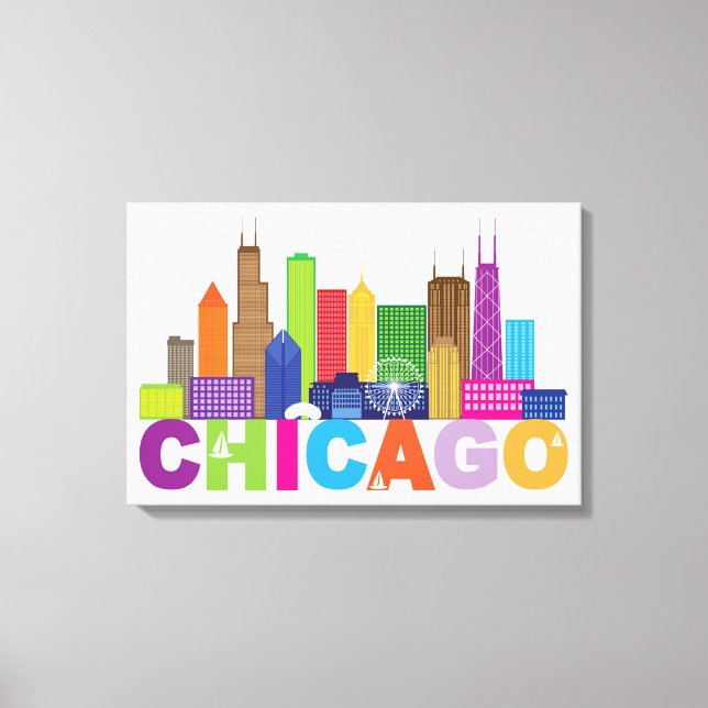 Impressão Em Tela Tipografia Skyline de Chicago (Frente)