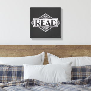 Impressão Em Tela Tipografia Vintage Prata Art Déco READ - Retro Lu
